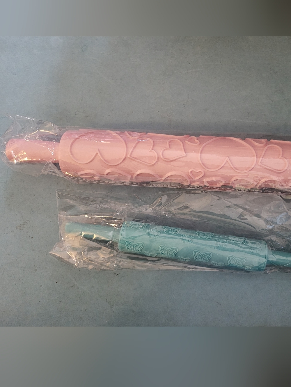 New Pair Embossed Heart & Butterfly Rolling Pins #1353-700